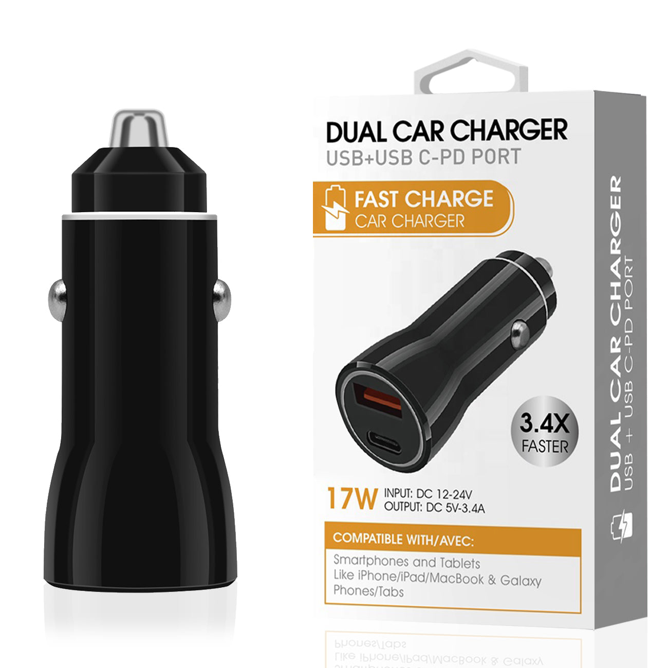 USB & USB-C PD port Dual Car charger In Black - Crystal Clear & Reliable | CELL DEMAND Official