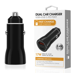 USB & USB-C PD port Dual Car charger In Black - Crystal Clear & Reliable | CELL DEMAND Official