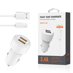 Typec Portable Car Charger With Built In 3 Ft Cable In White - Shockproof & Reliable | CELL DEMAND Official
