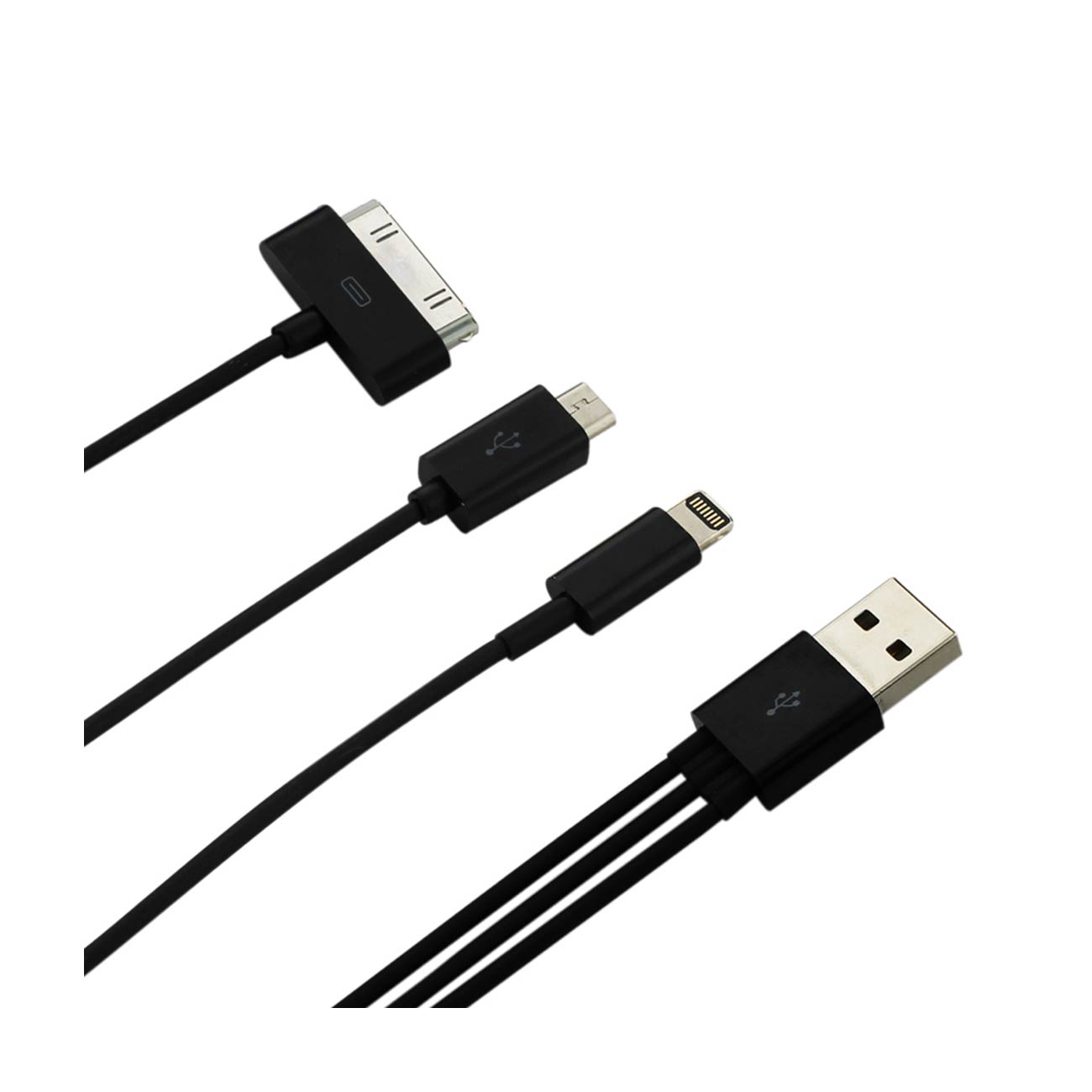 8 PIN AND MICRO USB TRIO 3-IN-1 USB DATA CABLE 0.58FT IN BLACK - Premium & Reliable | CELL DEMAND Official