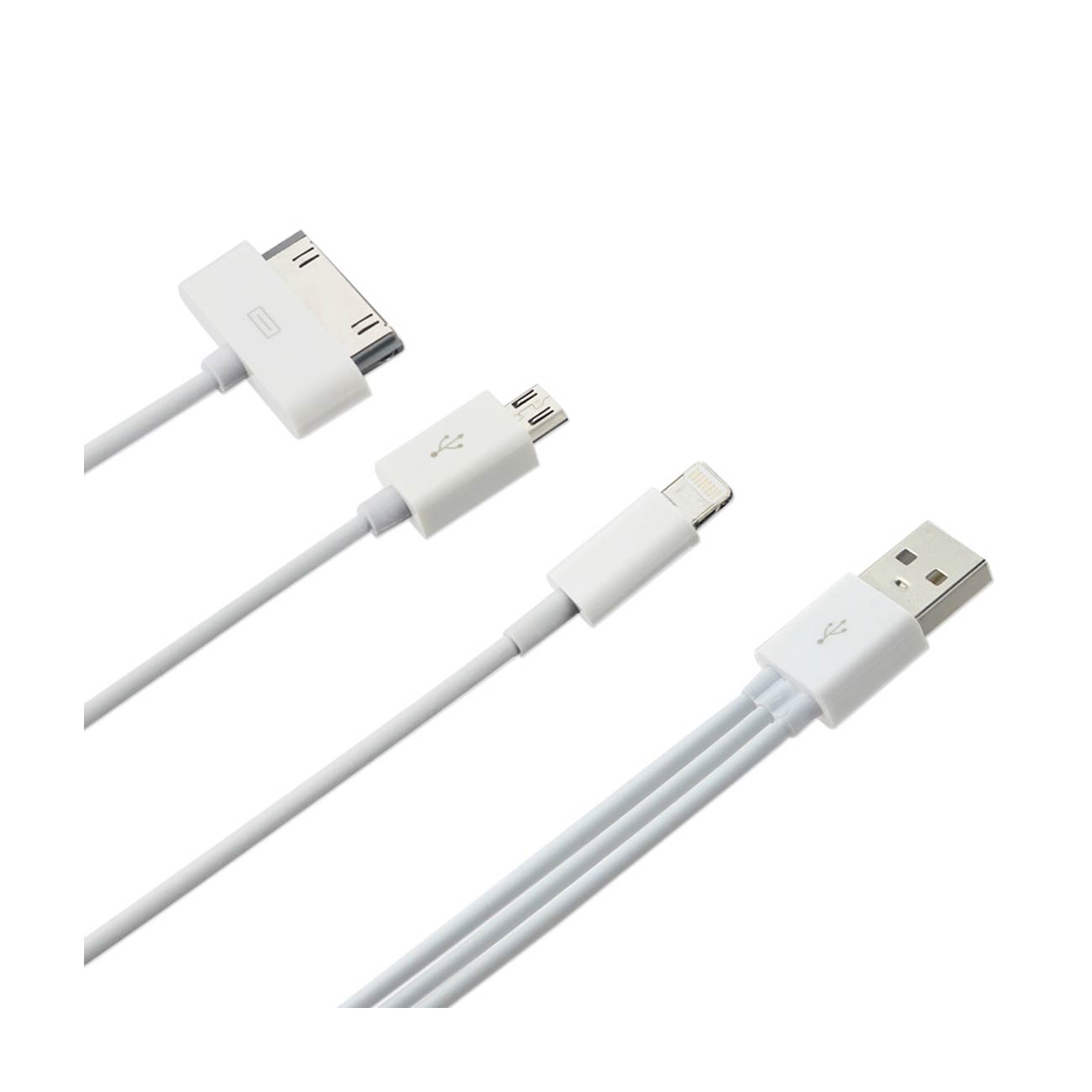 8 PIN AND MICRO USB TRIO 3-IN-1 USB DATA CABLE 0.58FT IN WHITE - Ultra-Slim & Reliable | CELL DEMAND Official