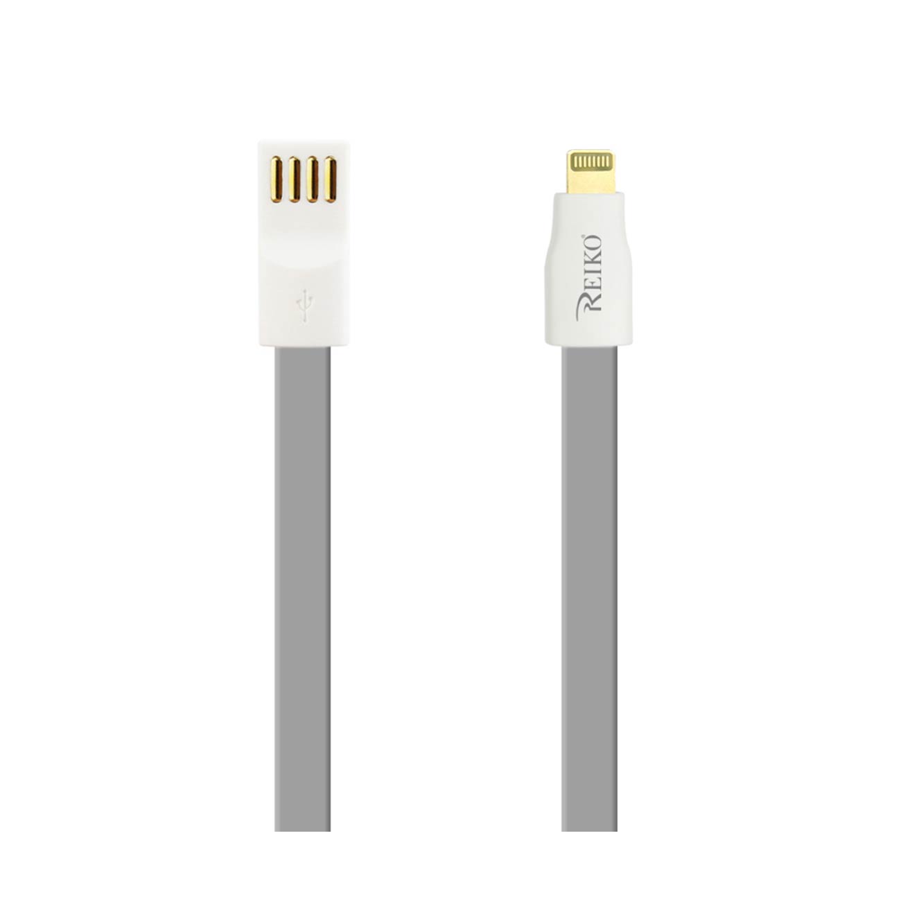 8 PIN FLAT USB GOLD PLATED DATA CABLE 3.9FT WITH CABLE TIE IN GRAY - Ultra-Slim & Reliable | CELL DEMAND Official