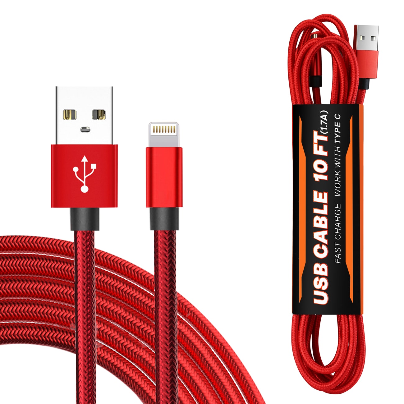 10FT USB Cable For IOS In Red - Ultra-Slim & Reliable | CELL DEMAND Official