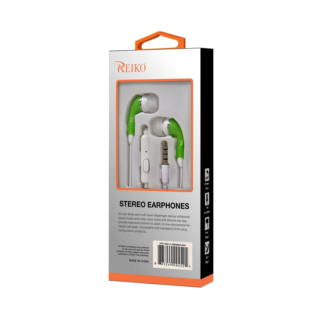 HS1480-35MMMICGR IN-EAR HEADPHONES WITH MIC IN GREEN - Heavy Duty & Reliable | CELL DEMAND Official