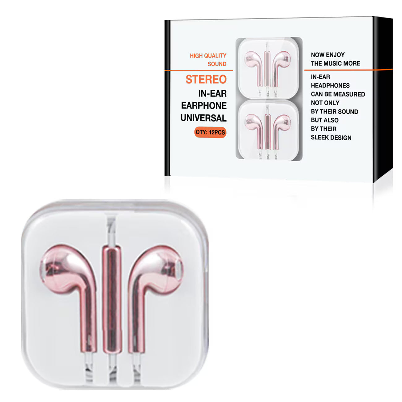 3.5mm Circular Earbuds with Mic and Volume Control In Rose Gold (12pcs) HS72-35MMRG - Crystal Clear & Reliable | CELL DEMAND Official