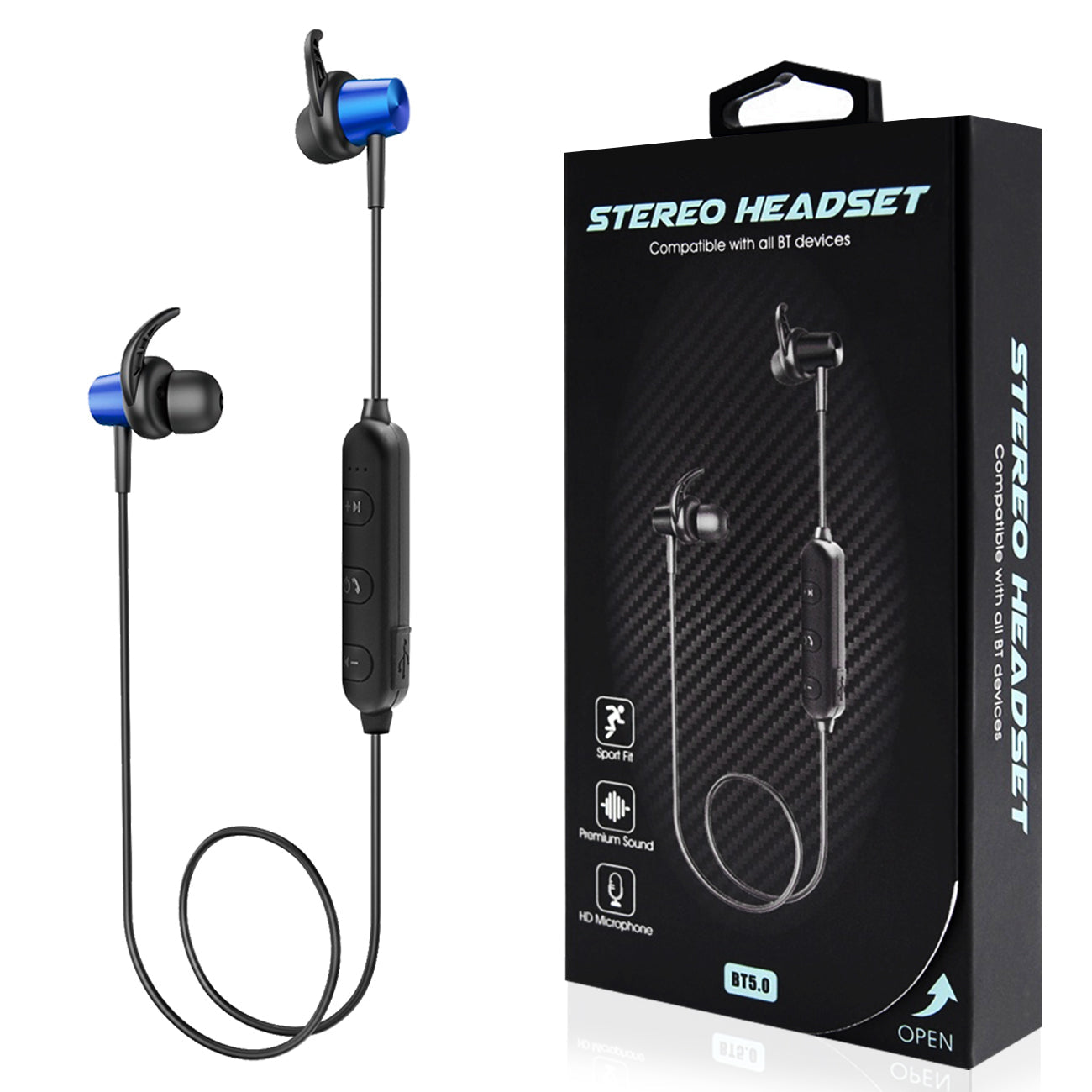 Magnetic Bluetooth Earphone Headset With Mic In Navy HSBT01-UNINV - Shockproof & Reliable | CELL DEMAND Official