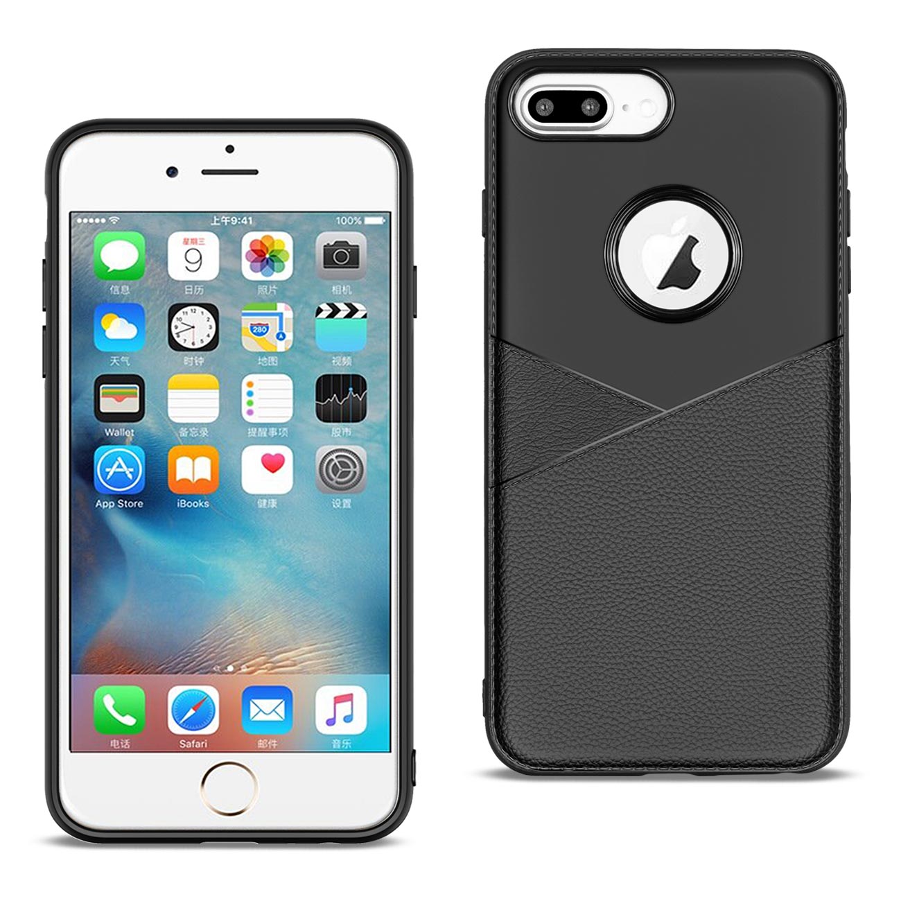 IPHONE 8 PLUS Compatible APPLE IPHONE 8 PLUS TPU Leather feel Case Leather Fit Flexible Slim Premium Case in Black - Ultra-Slim Protection by CELL DEMAND