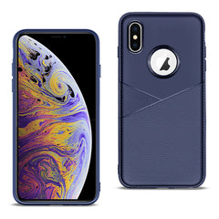 APPLE IPHONE XS MAX TPU Leather feel Case Leather Fit Flexible Slim Premium Case in Blue - Heavy Duty & Reliable | CELL DEMAND Official