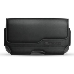 MV Horizontal Leather Pouch With Z Lid Pattern With Embossed Logo In Black (5.8X3.2X0.7 Inches) - Heavy Duty & Reliable | CELL DEMAND Official