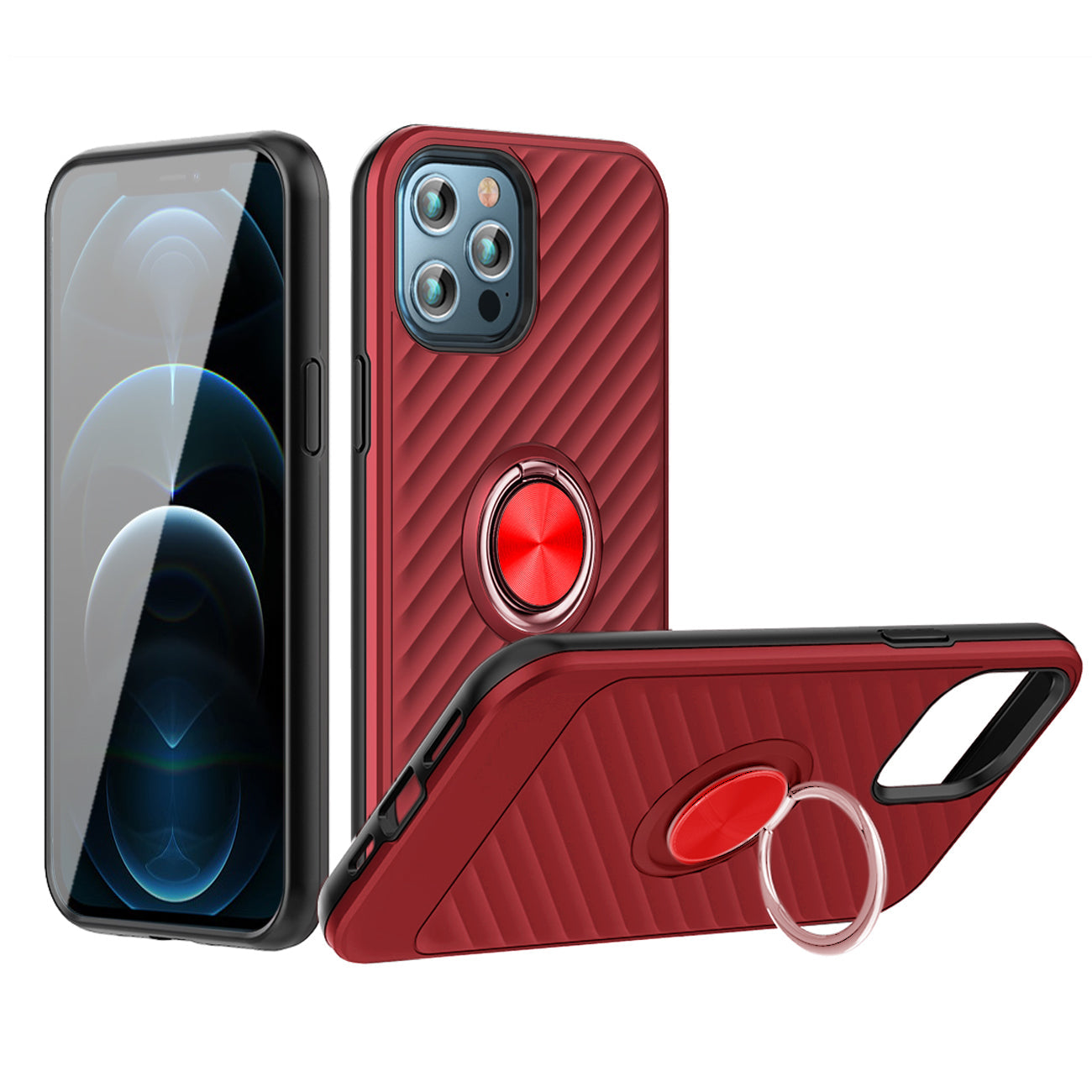 IPHONE 12 Compatible Phone Case with Ring Holder APPLE IPHONE 12/IPHONE 12 PRO In Red - Durable Protection by CELL DEMAND