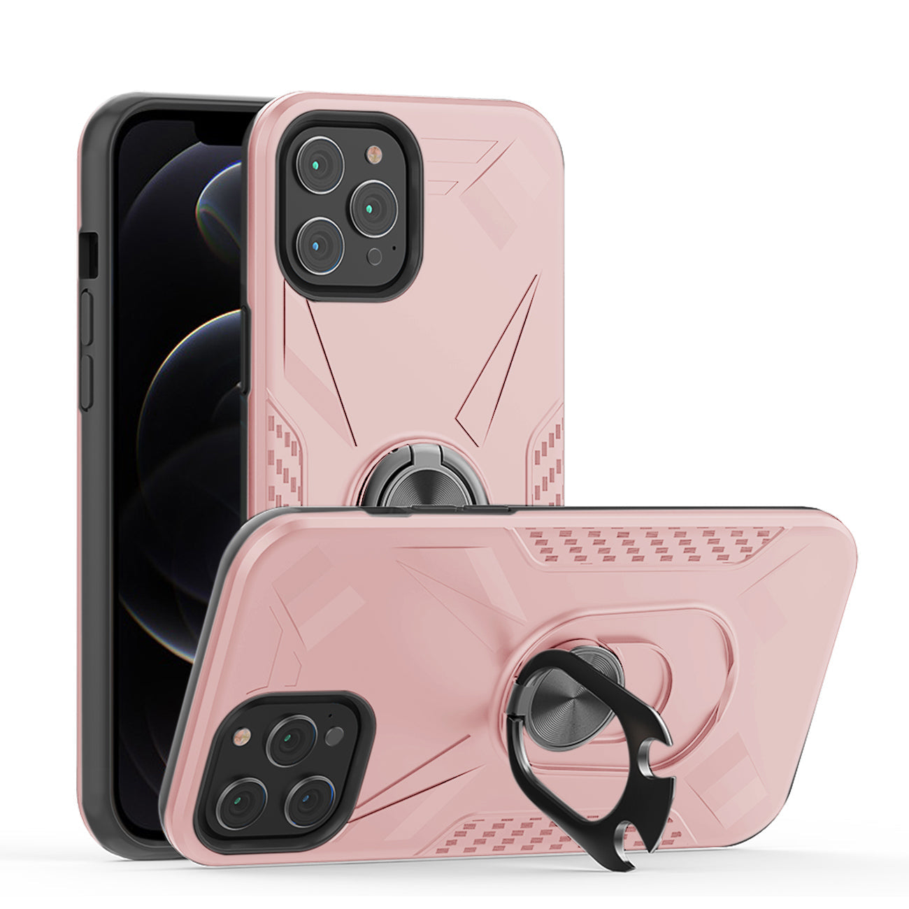 IPHONE 12 PRO Compatible APPLE IPHONE 12 PRO MAX Case with Ring Holder In Rose Gold - Durable Protection by CELL DEMAND