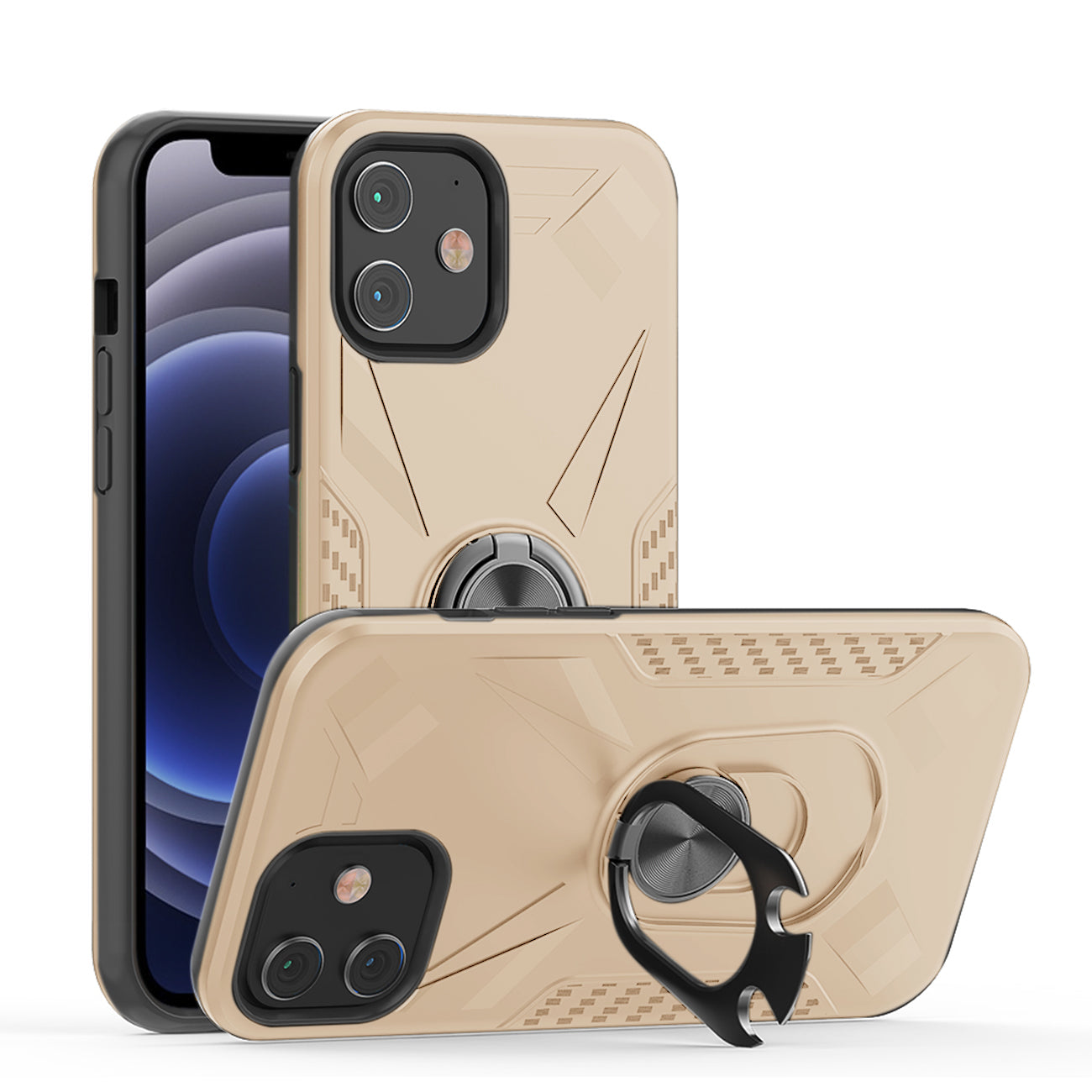 IPHONE 12 MINI Compatible APPLE IPHONE 12 MINI Case with Ring Holder In Gold - Shockproof Protection by CELL DEMAND
