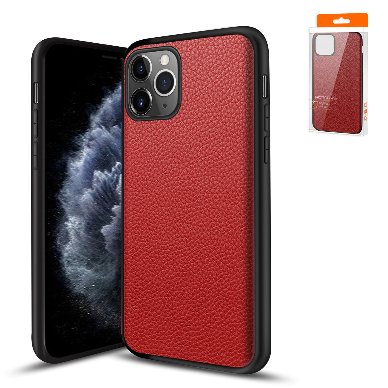IPhone 11 PRO Compatible Premium PU Leather Outside and Flexible TPU Silicone Hybrid Slim Case for IPhone 11 PRO MAX - Crystal Clear Protection by CELL DEMAND