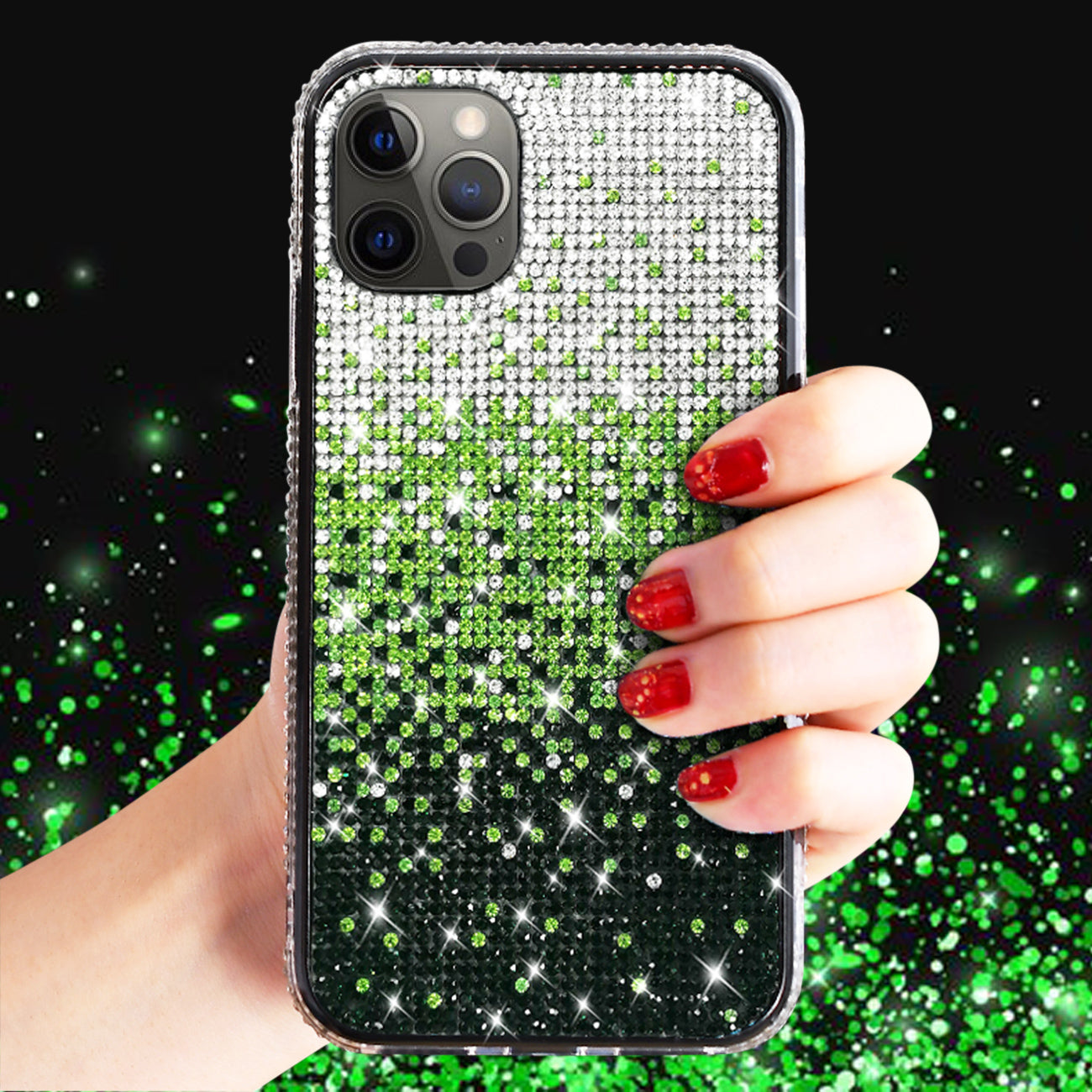 IPHONE 12 PRO Compatible Design Diamond Case For APPLE IPHONE 12 PRO MAX In Green - Heavy Duty Protection by CELL DEMAND