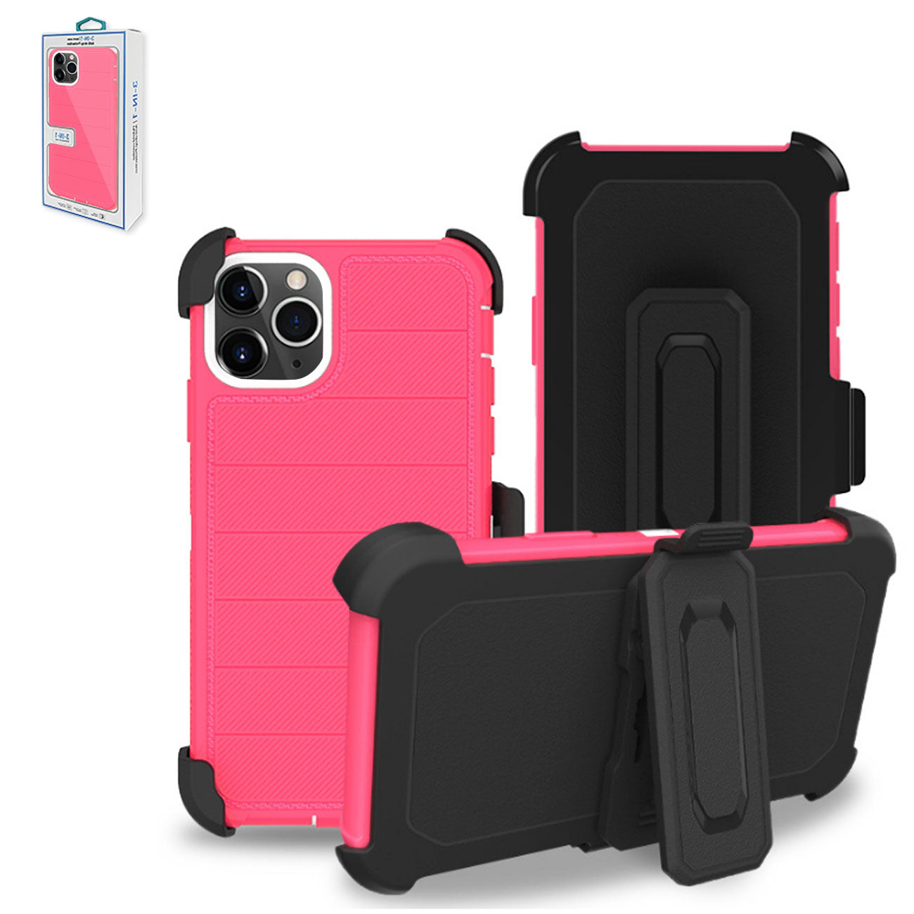 IPHONE 11 PRO Compatible 3-In-1 Hybrid Heavy Duty Holster Combo Case For APPLE IPHONE 11 PRO In Hot Pink - Ultra-Slim Protection by CELL DEMAND