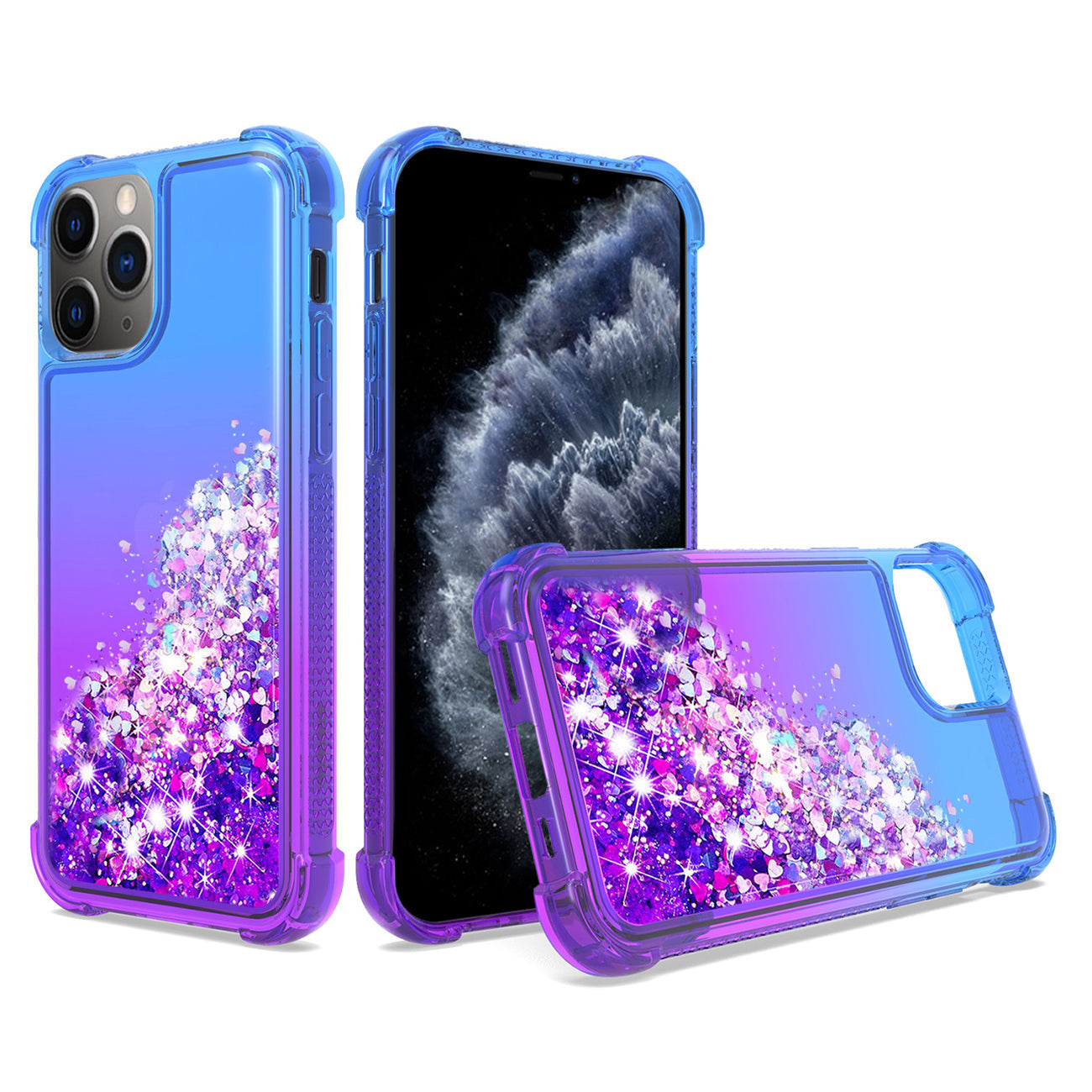 IPHONE 11 PRO Compatible Shiny Flowing Glitter Liquid Bumper Case For APPLE IPHONE 11 PRO MAX In Blue - Premium Protection by CELL DEMAND