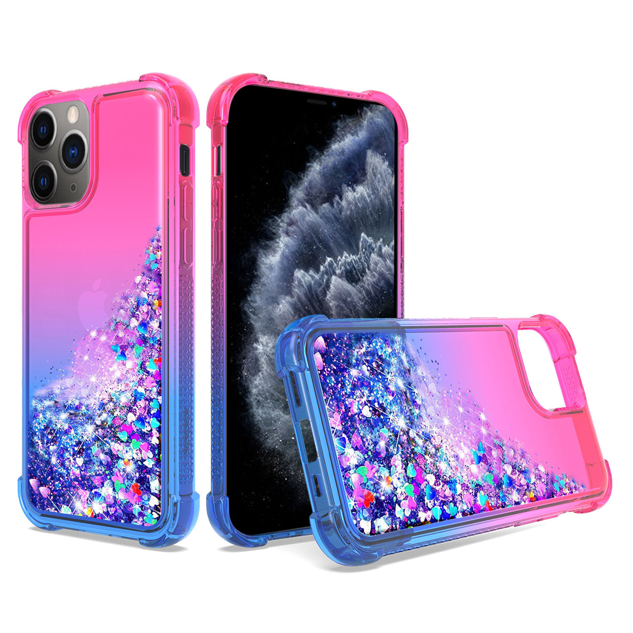 IPHONE 11 PRO Compatible Shiny Flowing Glitter Liquid Bumper Case For APPLE IPHONE 11 PRO MAX In Pink - Durable Protection by CELL DEMAND