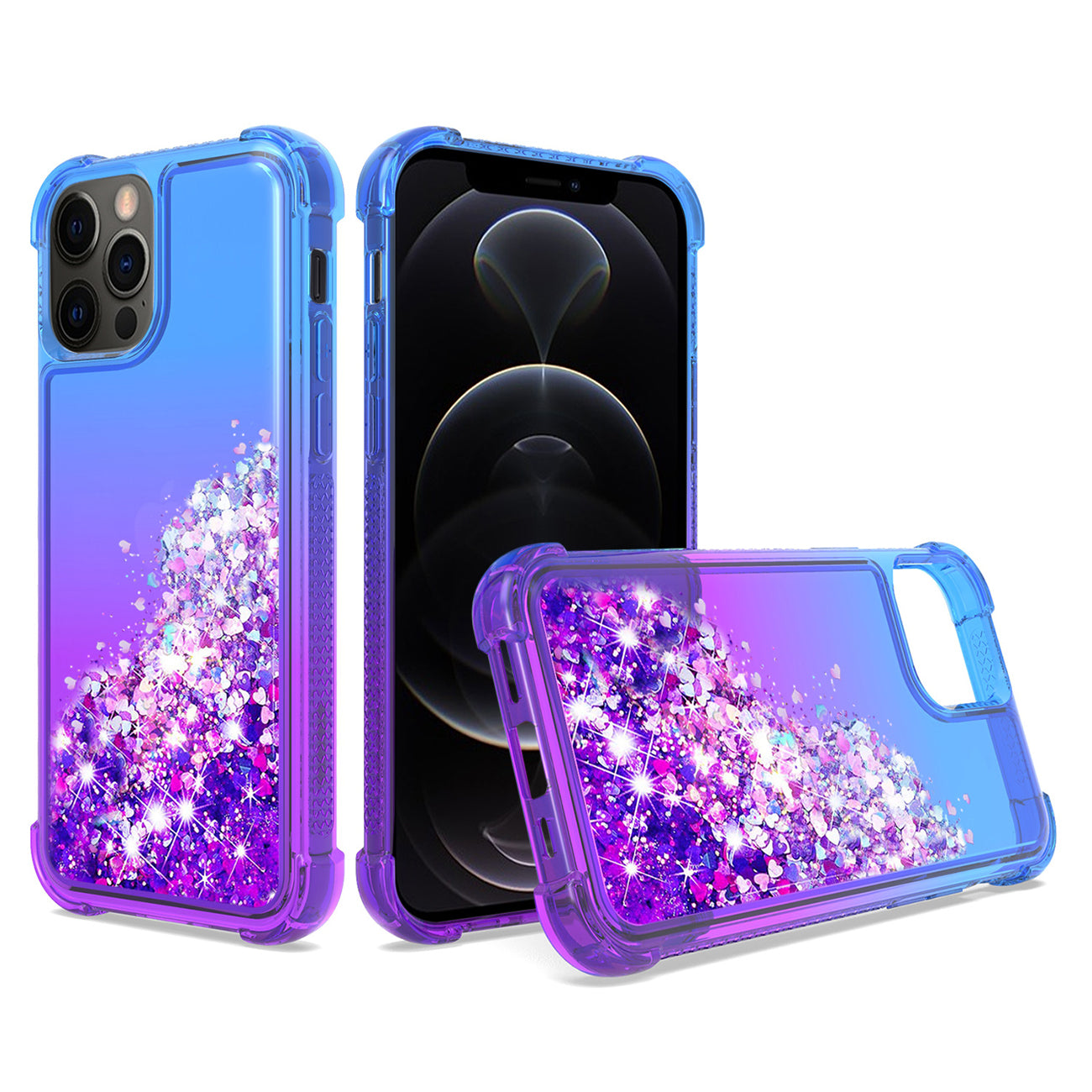 IPHONE 12 PRO Compatible Shiny Flowing Glitter Liquid Bumper Case For APPLE IPHONE 12 PRO MAX In Blue - Heavy Duty Protection by CELL DEMAND