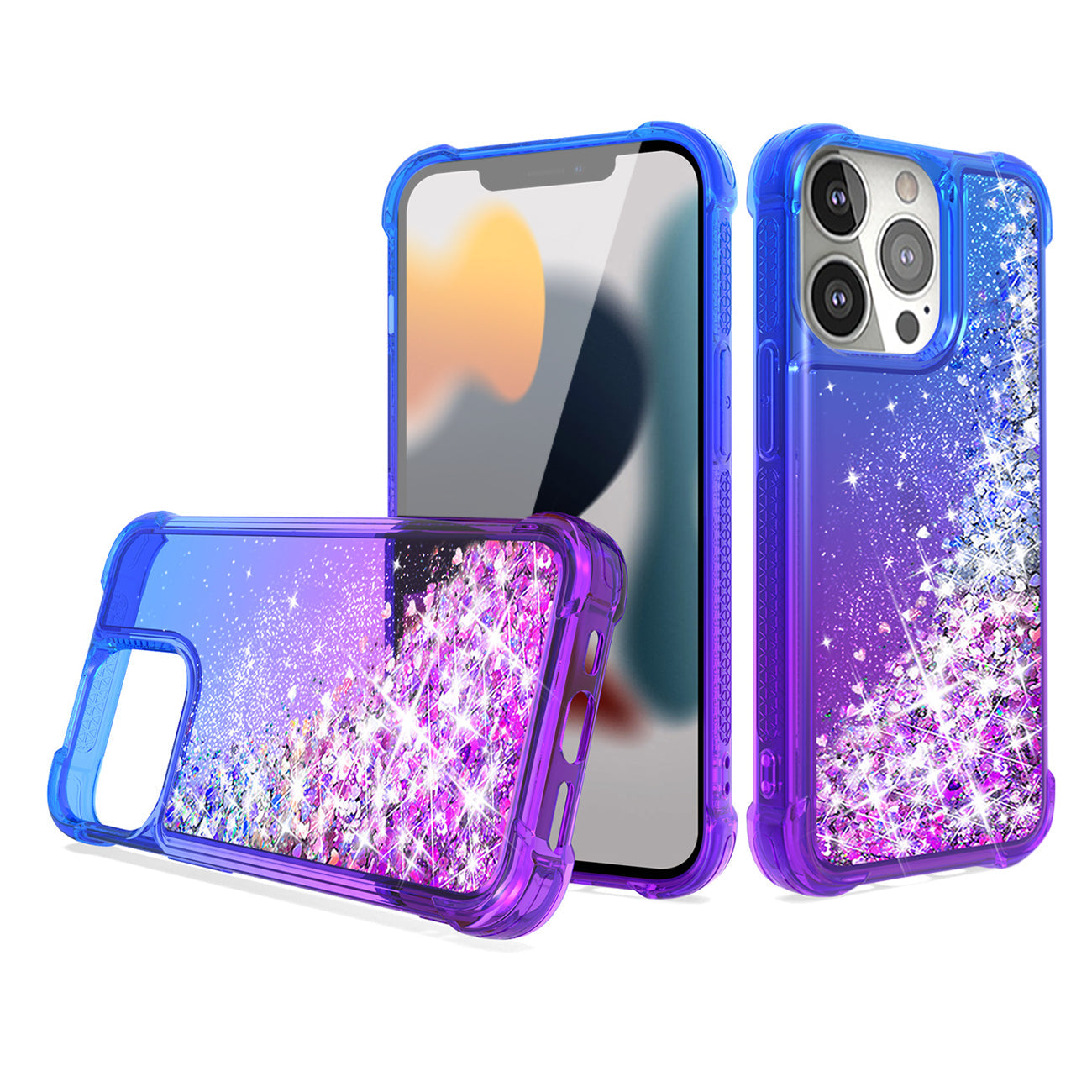 IPHONE 13 PRO Compatible Shiny Flowing Glitter Liquid Bumper Case For APPLE IPHONE 13 PRO MAX In Blue - Shockproof Protection by CELL DEMAND