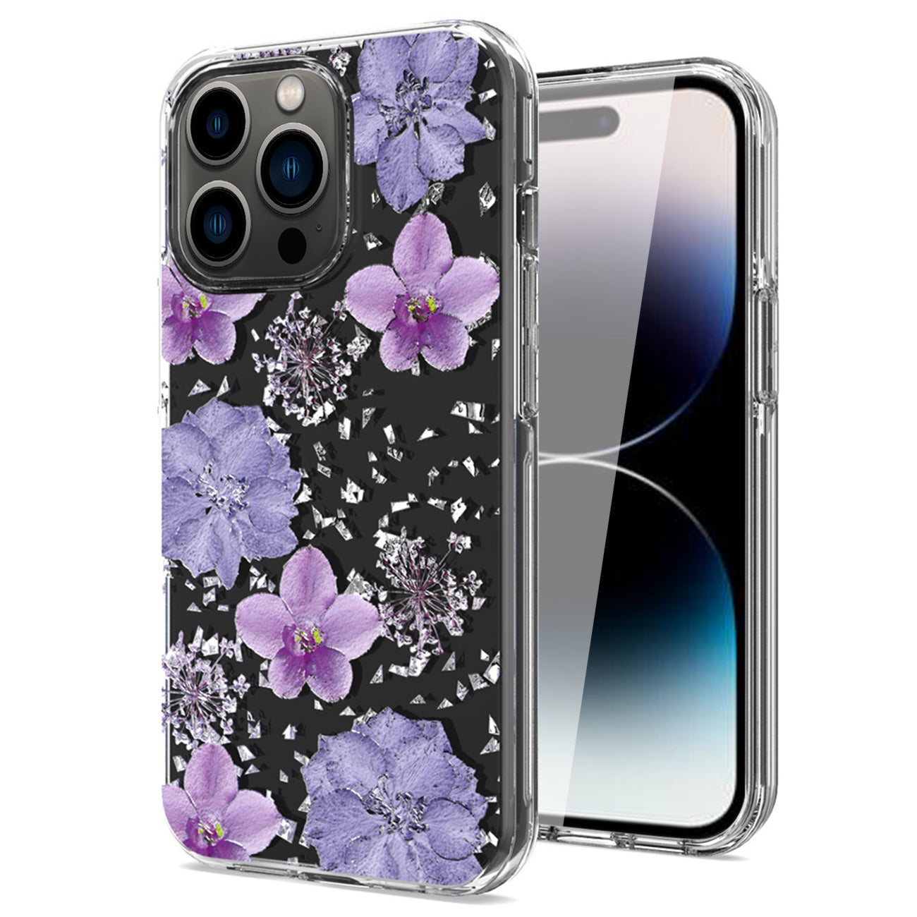 iPhone 14 Pro Compatible Pressed dried flower Design Phone case For iPhone 14 Pro In Purple - Heavy Duty Protection by CELL DEMAND