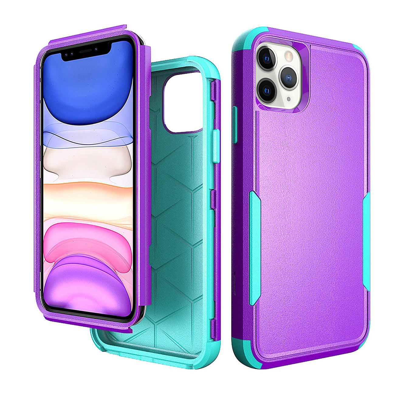IPHONE 11 PRO Compatible 3in1 Hybrid Heavy Duty Defender Rugged Armor Case For APPLE IPHONE 11 PRO In Purple - Heavy Duty Protection by CELL DEMAND