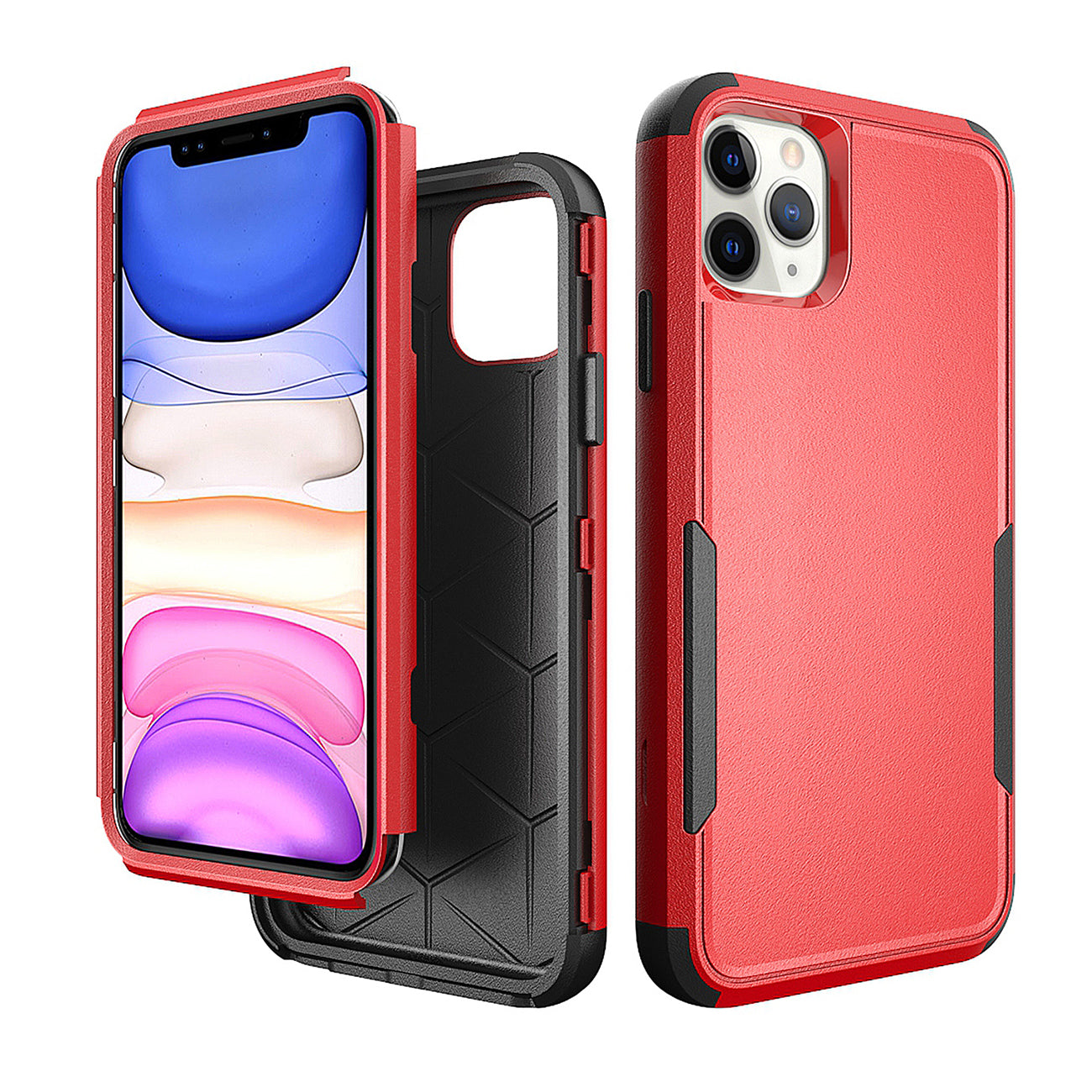 IPHONE 11 PRO Compatible 3in1 Hybrid Heavy Duty Defender Rugged Armor Case For APPLE IPHONE 11 PRO In Red - Durable Protection by CELL DEMAND