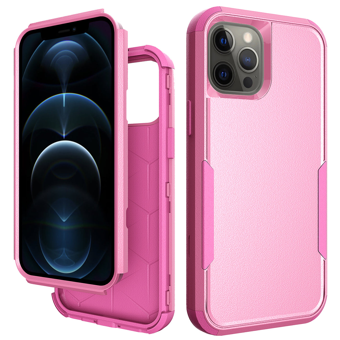 IPHONE 12 Compatible 3in1 Hybrid Heavy Duty Defender Rugged Armor Case For APPLE IPHONE 12 /12 PRO In Pink - Premium Protection by CELL DEMAND