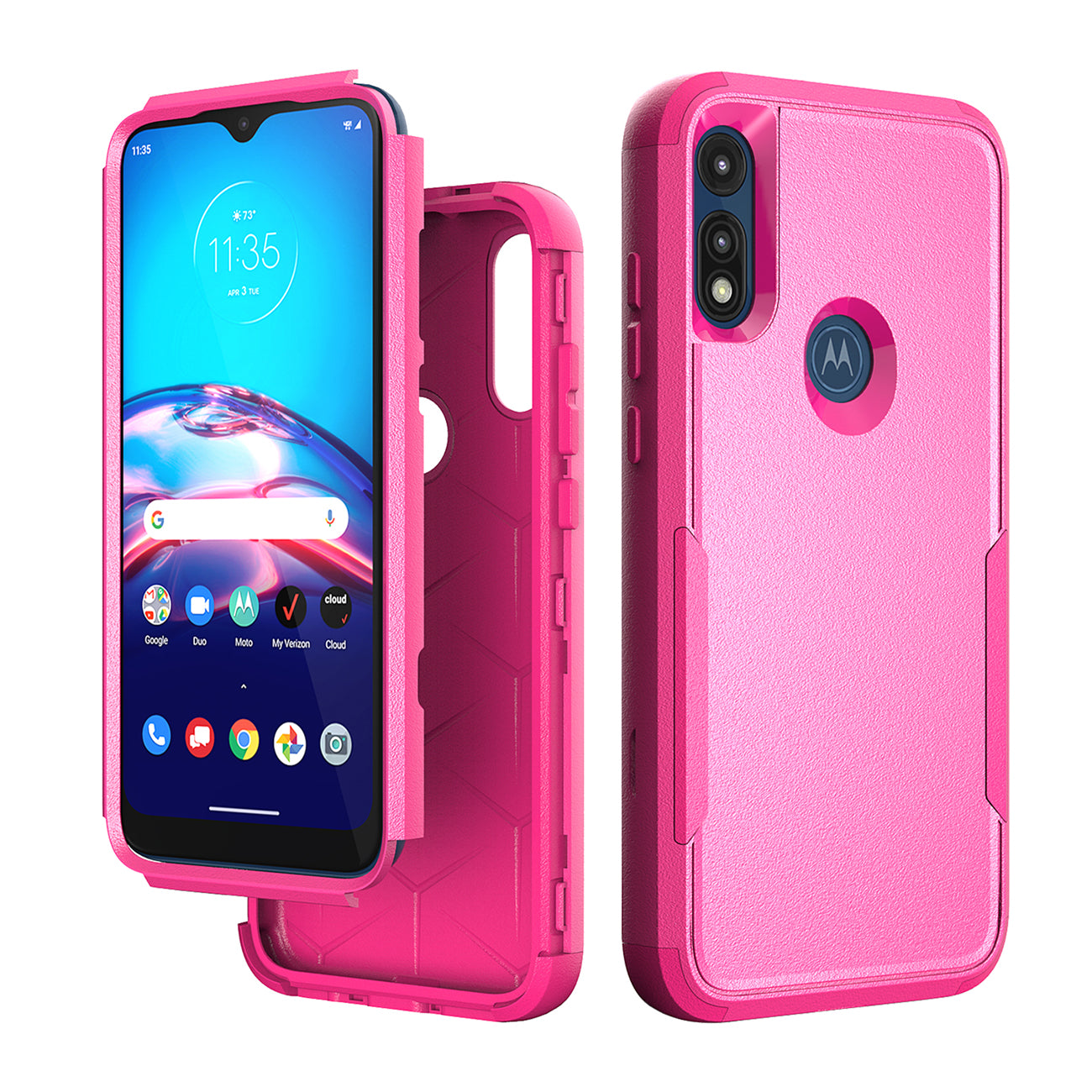 3in1 Hybrid Heavy Duty Defender Rugged Armor Case For MOTOROLA E7 2020 In Hot pink - Ultra-Slim & Reliable | CELL DEMAND Official
