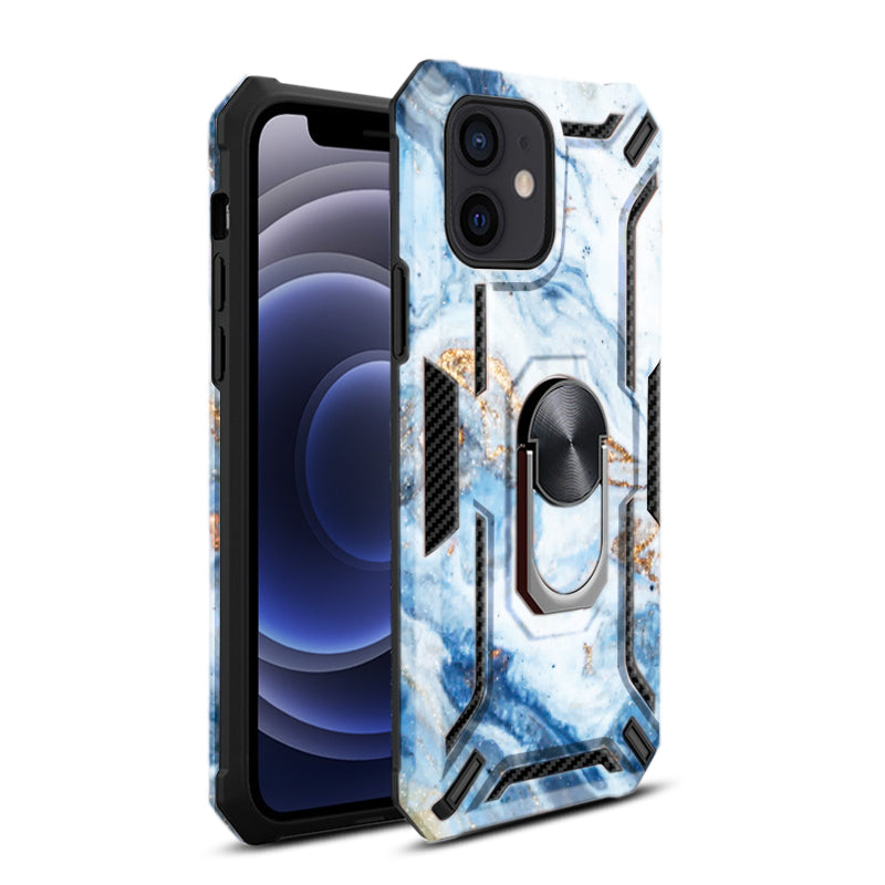 IPHONE 12 MINI Compatible Phone Case with Magnetic Ring Holder For IPHONE 12 MINI In Blue - Crystal Clear Protection by CELL DEMAND