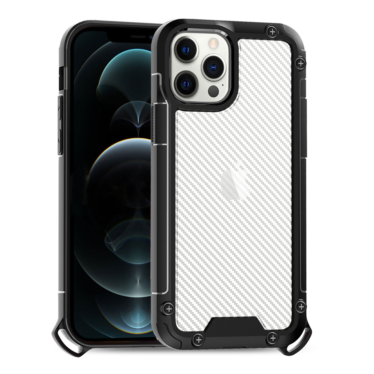 iPhone 12 Pro Compatible Shockproof PC Bumper Case With Carbon Fiber Pattern In Black For iPhone 12 Pro Max - Heavy Duty Protection by CELL DEMAND