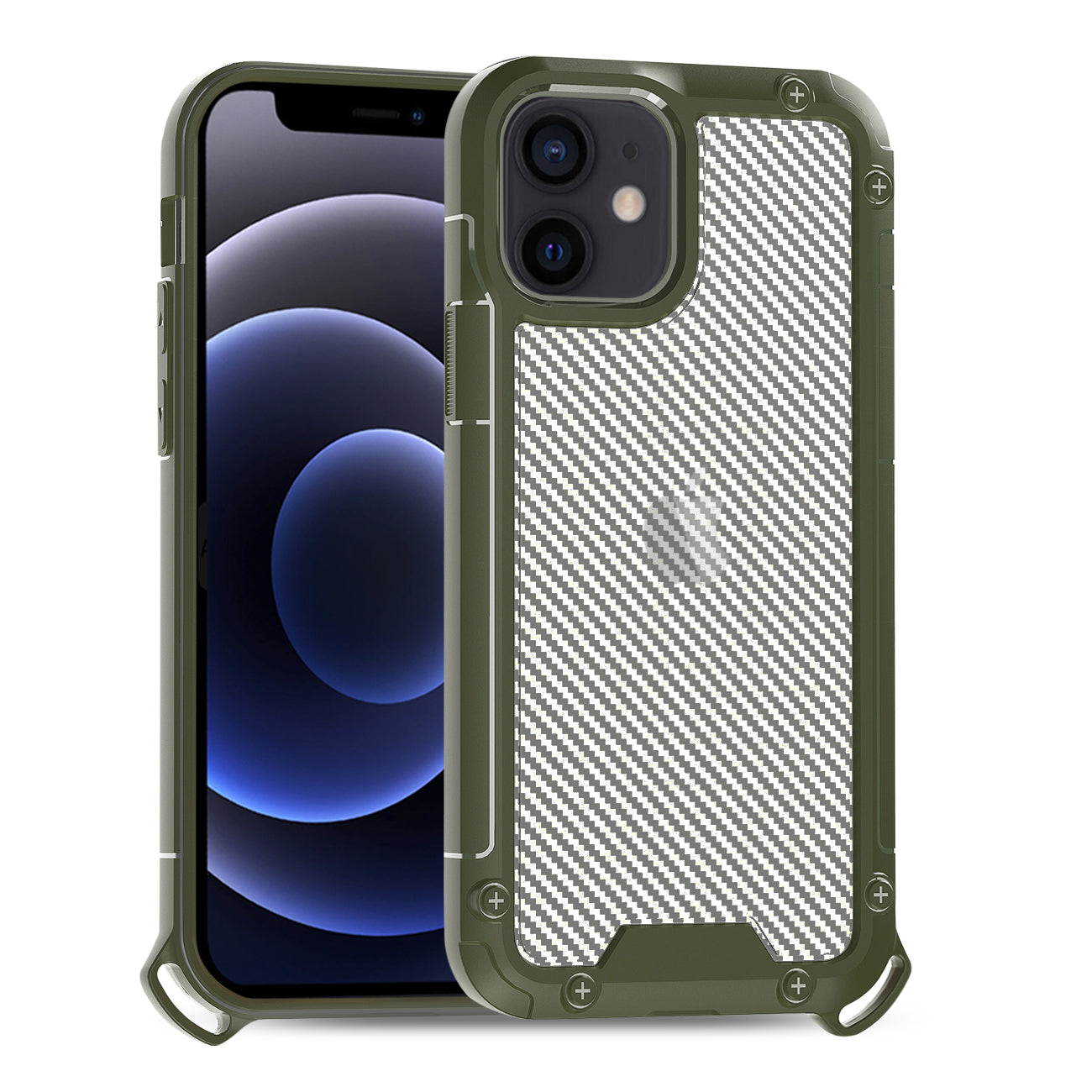 iPhone 12 Mini Compatible Shockproof PC Bumper Case With Carbon Fiber Pattern In Green For iPhone 12 Mini - Heavy Duty Protection by CELL DEMAND