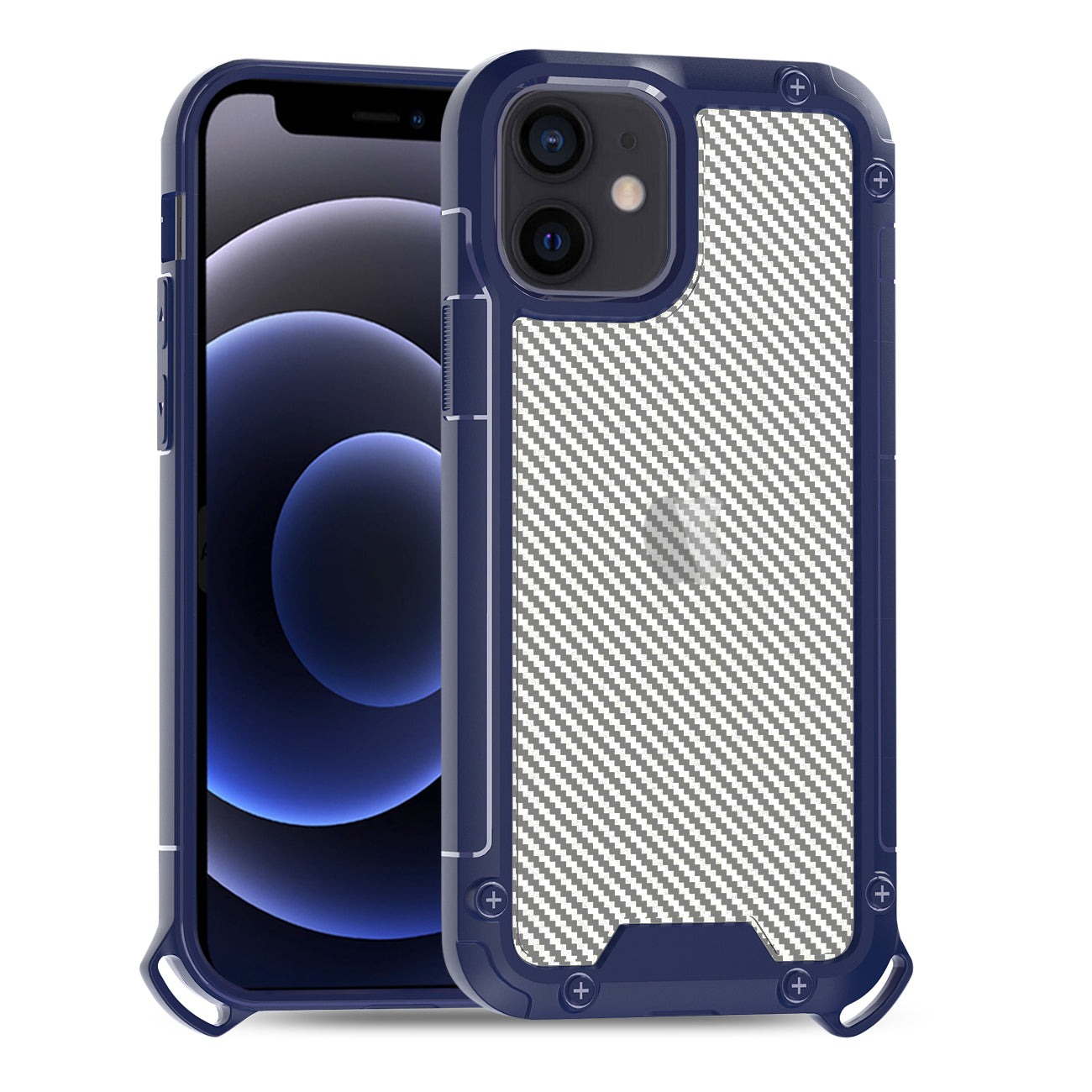 iPhone 12 Mini Compatible Shockproof PC Bumper Case With Carbon Fiber Pattern In Navy For iPhone 12 Mini - Heavy Duty Protection by CELL DEMAND