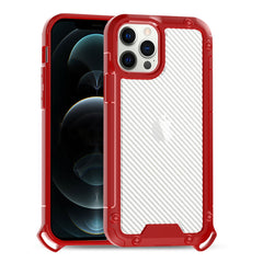 iPhone 12 Compatible Shockproof PC Bumper Case With Carbon Fiber Pattern In Red For iPhone 12 / 12 Pro - Shockproof Protection by CELL DEMAND