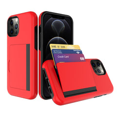 iPhone 12 Pro Compatible TPU PC Hybrid 2-in-1 Flip Card Holder Phone Case for Apple iPhone 12 Pro Max In Red - Heavy Duty Protection by CELL DEMAND