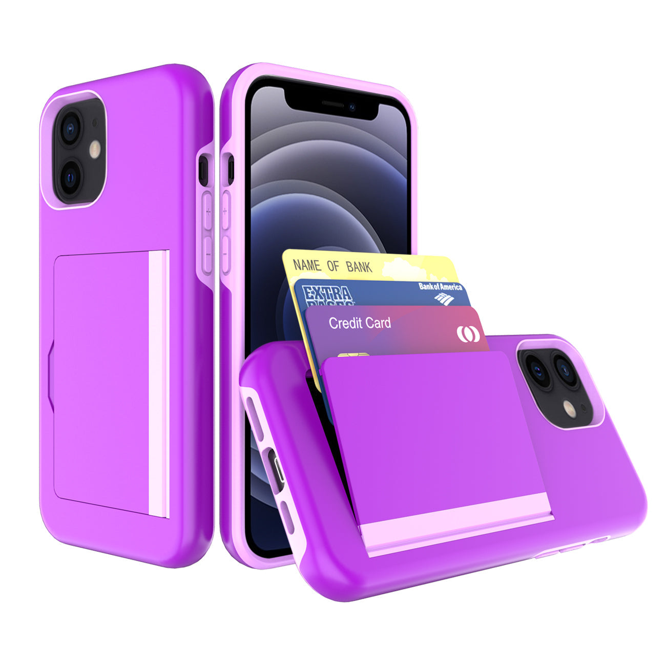 iPhone 12 Mini Compatible TPU PC Hybrid 2-in-1 Flip Card Holder Phone Case for Apple iPhone 12 Mini In Purple - Heavy Duty Protection by CELL DEMAND