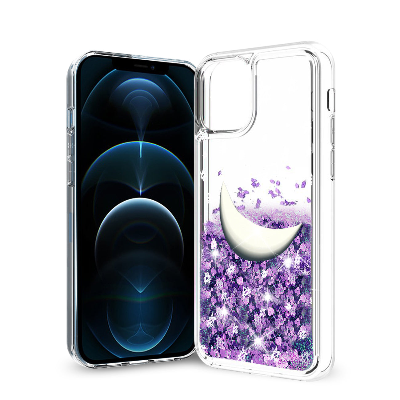 iPhone 12 / 12 Pro Glitter Case Moving Quicksand Purple Moon - Durable & Reliable | CELL DEMAND Official