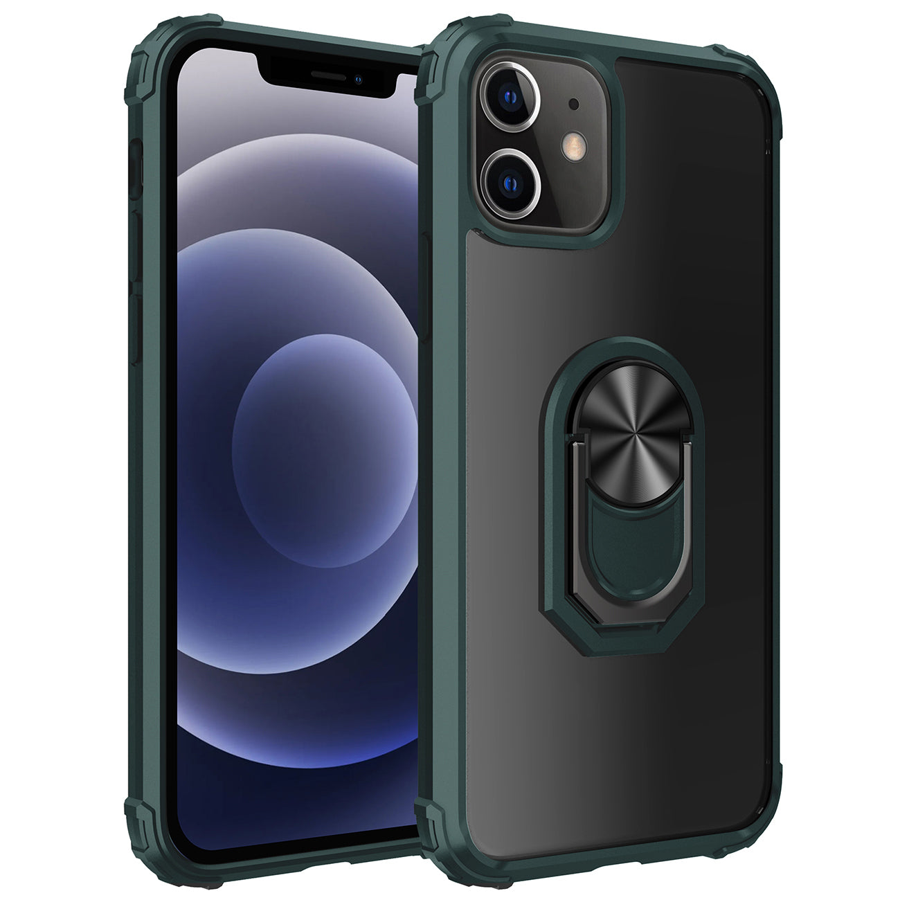 IPHONE 12 MINI Compatible Kickstand Ring Holder TPU Shockproof Case With Magnetic Car MountAPPLE IPHONE 12 MINI In Green - Crystal Clear Protection by CELL DEMAND