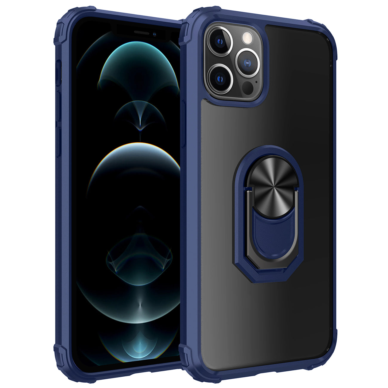IPHONE 12 Compatible Kickstand Ring Holder TPU Shockproof Case With Magnetic Car MountAPPLE IPHONE 12/IPHONE 12 PRO In Blue - Crystal Clear Protection by CELL DEMAND