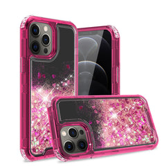 IPHONE 12 Compatible Glitter Case Moving Quicksand In BlackAPPLE IPHONE 12/IPHONE 12 PRO In Hot Pink - Crystal Clear Protection by CELL DEMAND