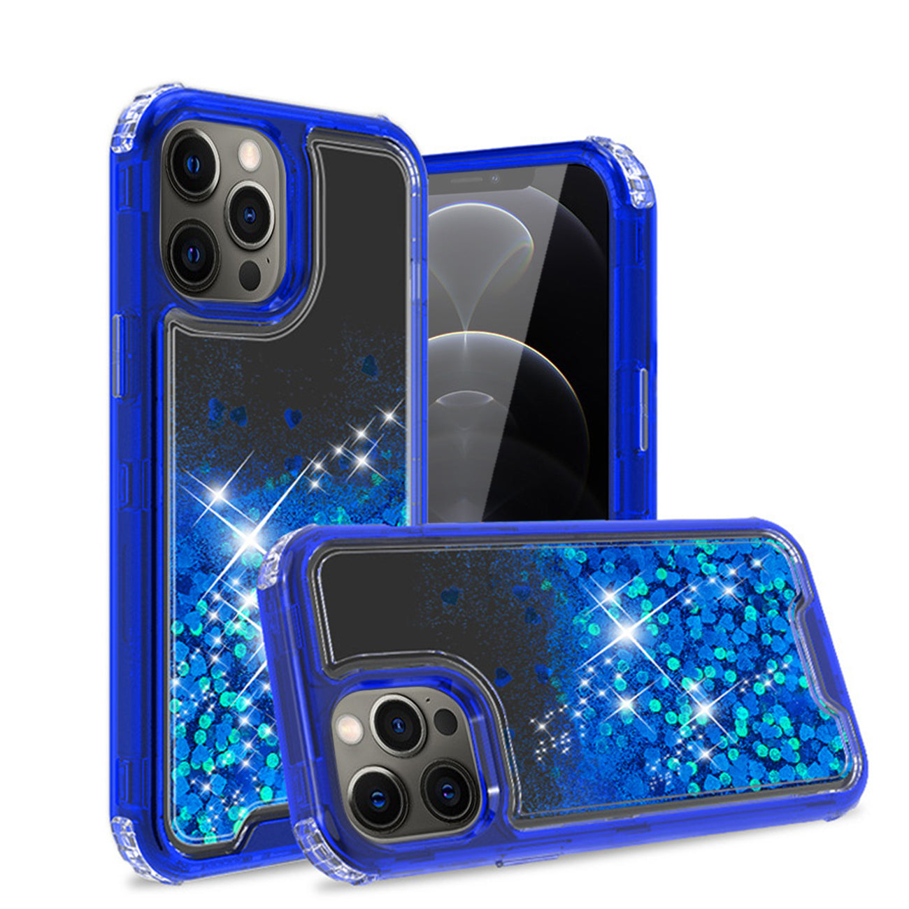 IPHONE 12 PRO Compatible Glitter Case Moving Quicksand In BlackAPPLE IPHONE 12 PRO MAX In Navy - Durable Protection by CELL DEMAND