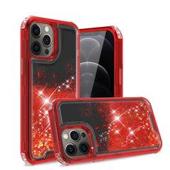 IPHONE 12 Compatible Glitter Case Moving Quicksand In BlackAPPLE IPHONE 12/IPHONE 12 PRO In Red - Crystal Clear Protection by CELL DEMAND
