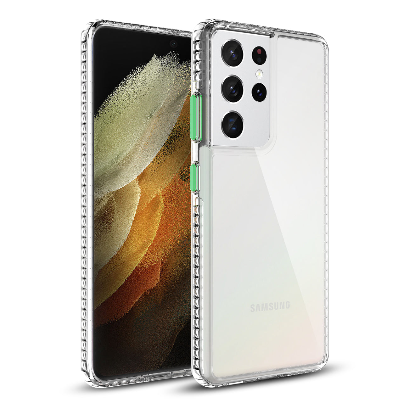 TPU Bumper Shockproof Case With Embedded Coil In BlackSAMSUNG GALAXY S21/S30 ULTRA In Clear Green - Crystal Clear & Reliable | CELL DEMAND Official