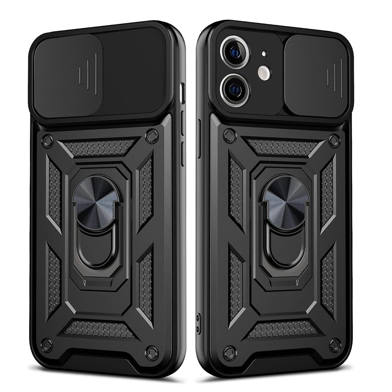 IPHONE 12 Compatible Kickstand Ring Holder with Slide Camera Cover TPU Shockproof Case and Magnetic Car Mount for APPLE IPHONE 12/IPHONE 12 PRO In Black - Heavy Duty Protection by CELL DEMAND