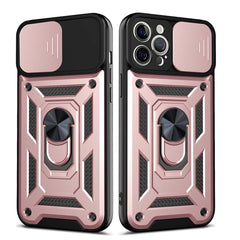 IPHONE 12 PRO Compatible Kickstand Ring Holder with Slide Camera Cover TPU Shockproof Case and Magnetic Car Mount for APPLE IPHONE 12 PRO MAX In Rose Gold - Premium Protection by CELL DEMAND