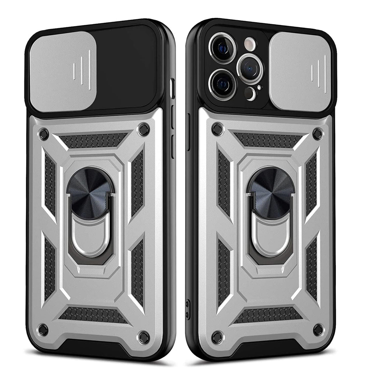 IPHONE 12 Compatible Kickstand Ring Holder with Slide Camera Cover TPU Shockproof Case and Magnetic Car Mount for APPLE IPHONE 12/IPHONE 12 PRO In Silver - Premium Protection by CELL DEMAND