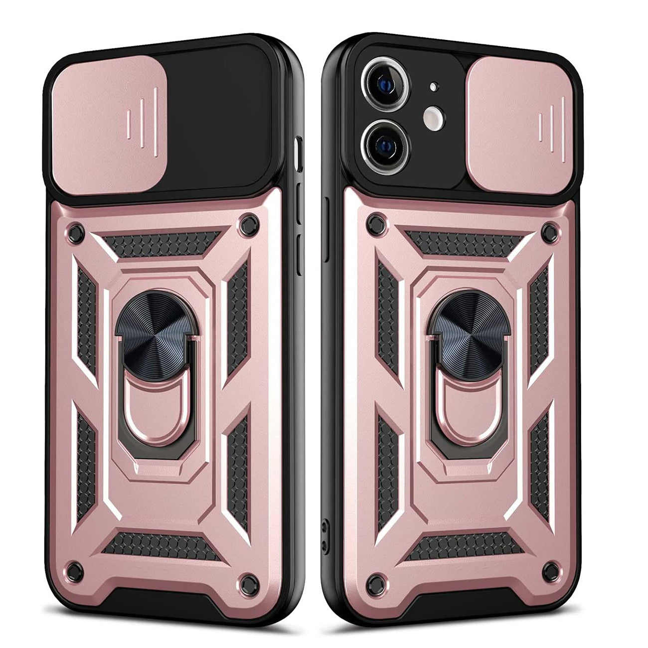 IPHONE 12 Compatible Kickstand Ring Holder with Slide Camera Cover TPU Shockproof Case and Magnetic Car Mount for APPLE IPHONE 12/IPHONE 12 PRO In Rose Gold - Premium Protection by CELL DEMAND
