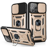 IPHONE 13 PRO Compatible Kickstand Ring Holder & Slide Camera Cover Magnetic Car Mount for APPLE IPHONE 13 PRO MAX In Gold - Crystal Clear Protection by CELL DEMAND