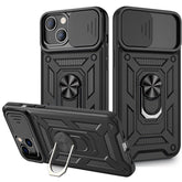 IPHONE 13 MINI Compatible Kickstand Ring Holder & Slide Camera Cover Magnetic Car Mount for APPLE IPHONE 13 MINI In Black - Heavy Duty Protection by CELL DEMAND