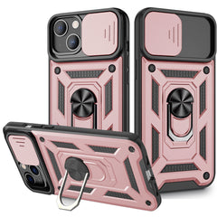 IPHONE 13 MINI Compatible Kickstand Ring Holder & Slide Camera Cover Magnetic Car Mount for APPLE IPHONE 13 MINI In Rose gold - Crystal Clear Protection by CELL DEMAND