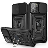 IPHONE 13 PRO Compatible Kickstand Ring Holder & Slide Camera Cover Magnetic Car Mount for APPLE IPHONE 13 PRO In Black - Heavy Duty Protection by CELL DEMAND